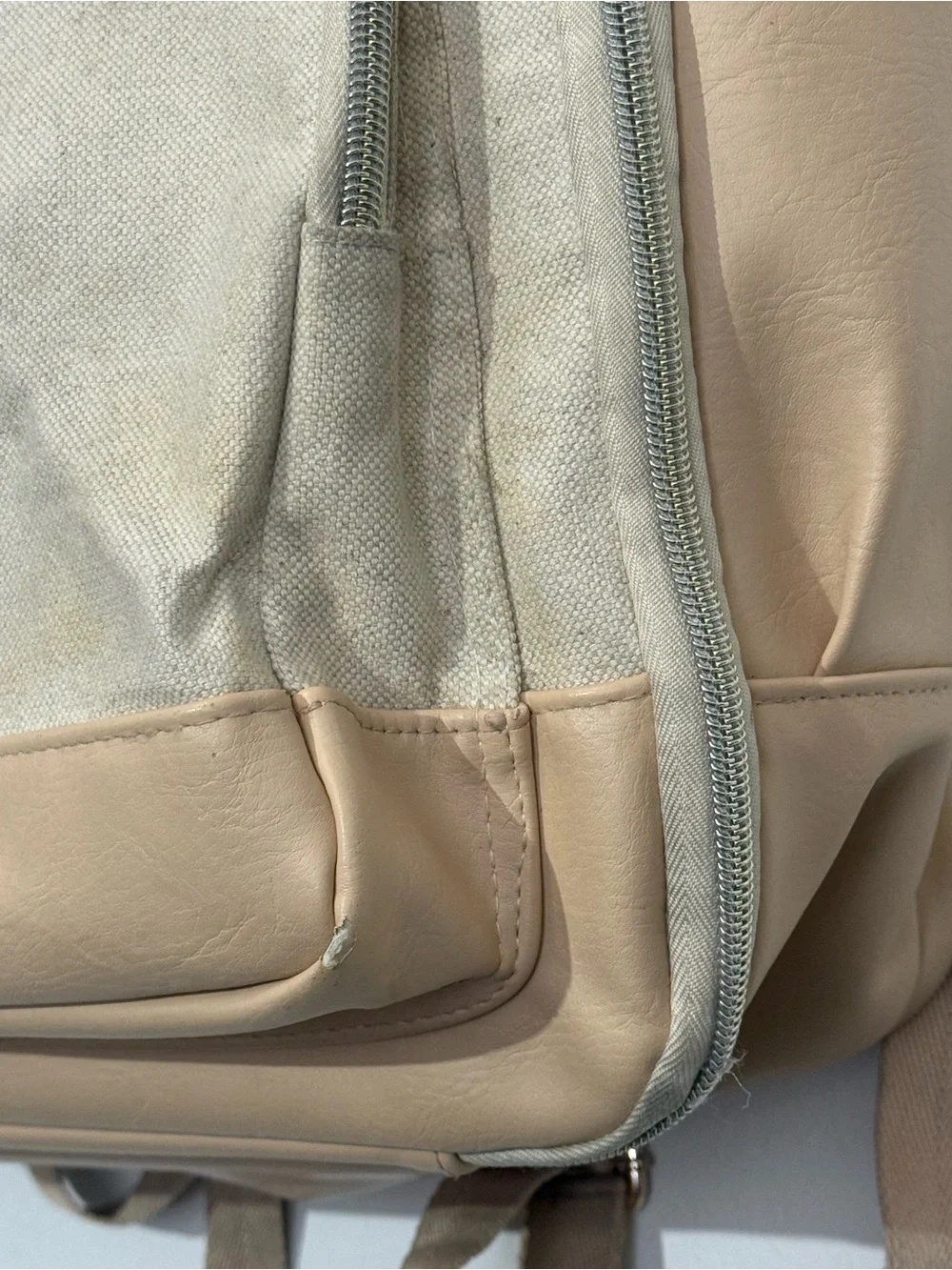 BEIS The Travel Canvas Backpack in Beige Everyday Diaper Mom Laptop Bag FLAWED